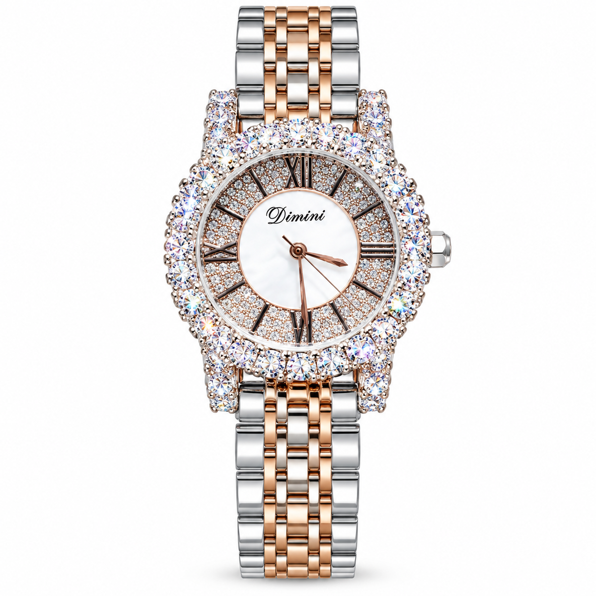 Women's Tweed-Style Rhinestone Steel-Band Quartz Watch