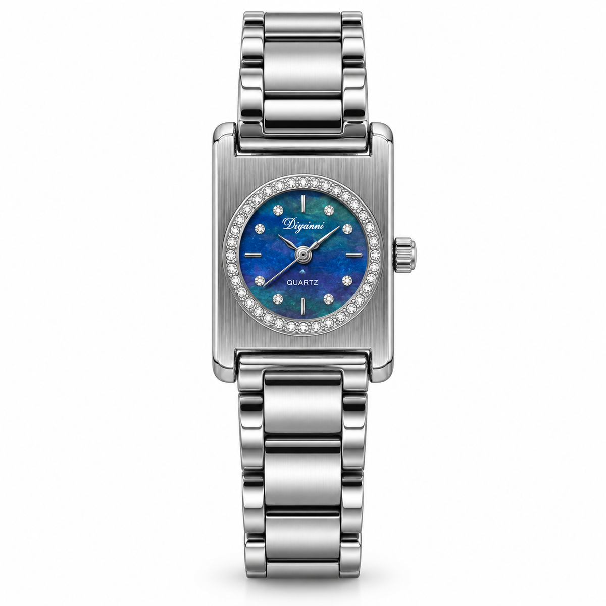 Women's Square Case Round-Dial Rhinestone Quartz Watch