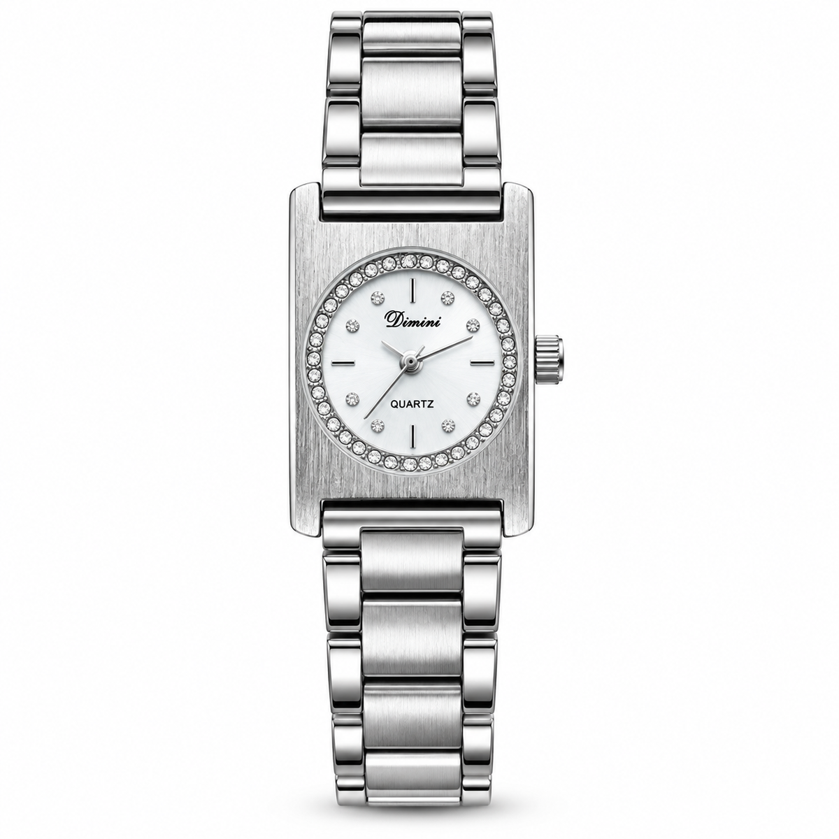 Women's Square Case Round-Dial Rhinestone Quartz Watch