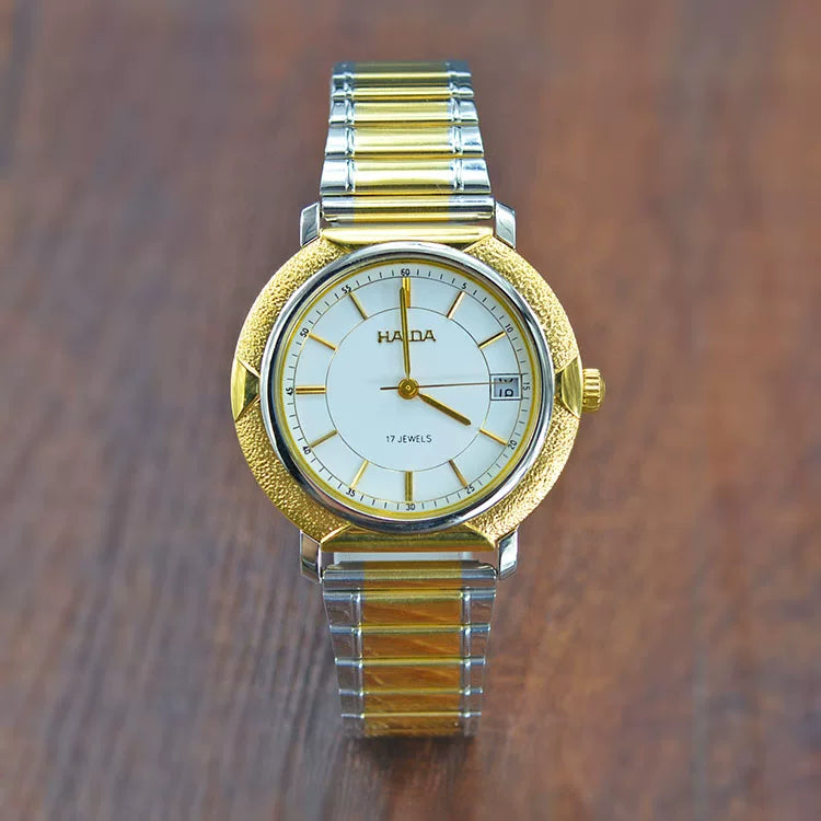HAIDA Men's Manual Wind Mechanical Watch Brushed Gold Bezel Two-Tone Classic