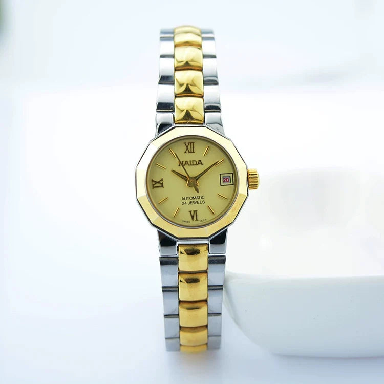 HAIDA Ladies Automatic Mechanical Watch Two-Tone Crystal-Set Vintage
