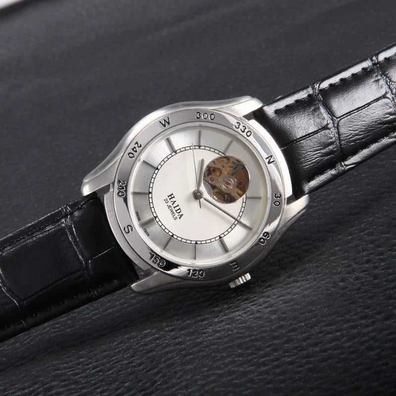 HAIDA Men's Automatic Skeleton Mechanical Watch Exhibition Back Silver NOS