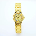 HAIDA Ladies Automatic Mechanical Watch Round Gold White Crystal-Set Dial NOS