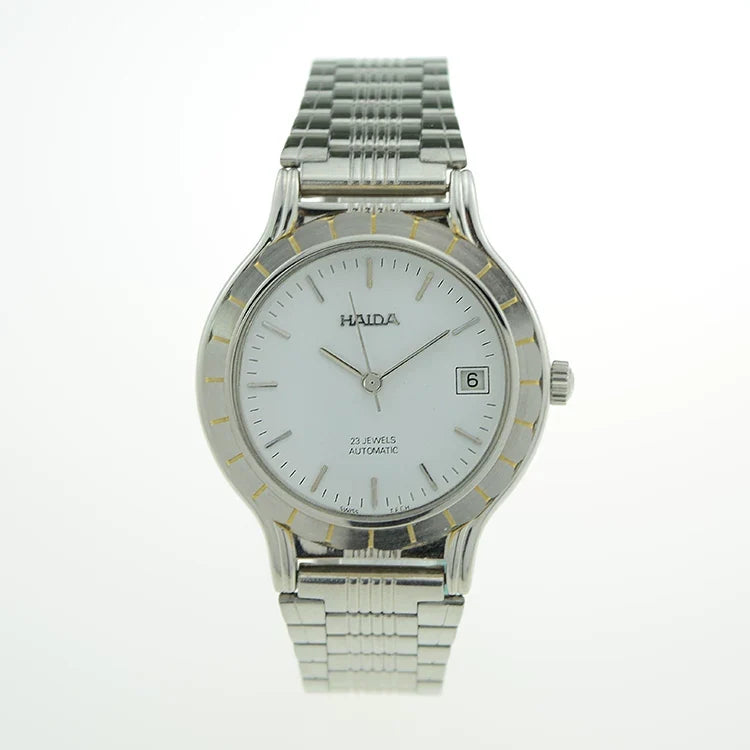 HAIDA Men's Automatic Mechanical Watch White Dial Steel Silver Indices NOS