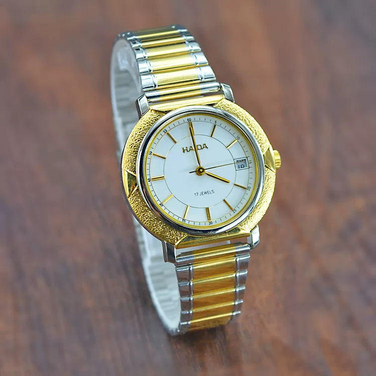 HAIDA Men's Manual Wind Mechanical Watch Brushed Gold Bezel Two-Tone Classic