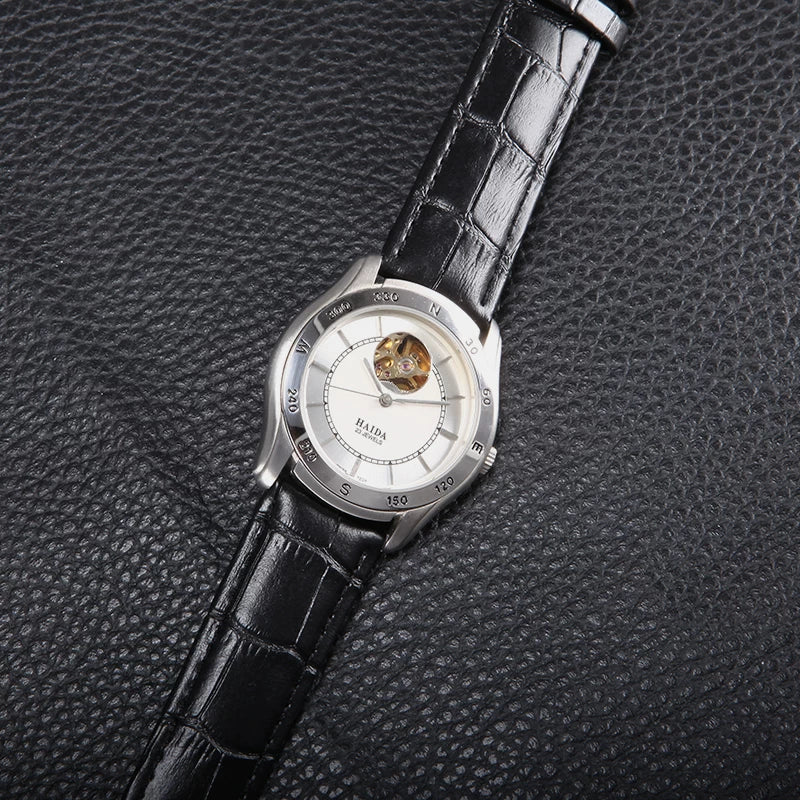 HAIDA Men's Automatic Skeleton Mechanical Watch Exhibition Back Silver NOS