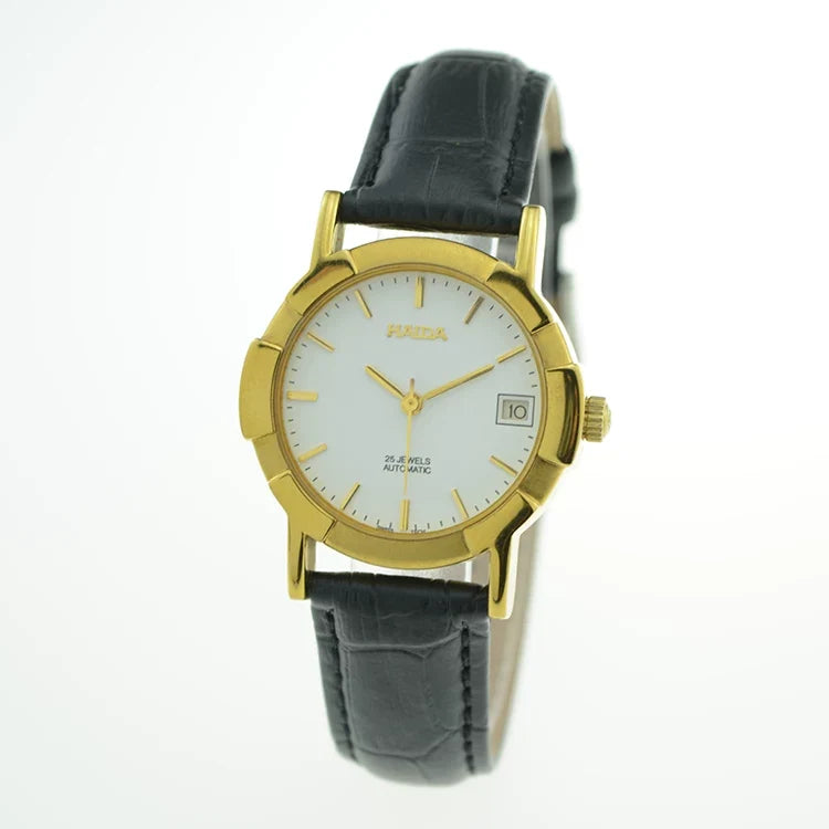 HAIDA Men's Automatic Mechanical Watch White Dial Titanium Leather Strap NOS