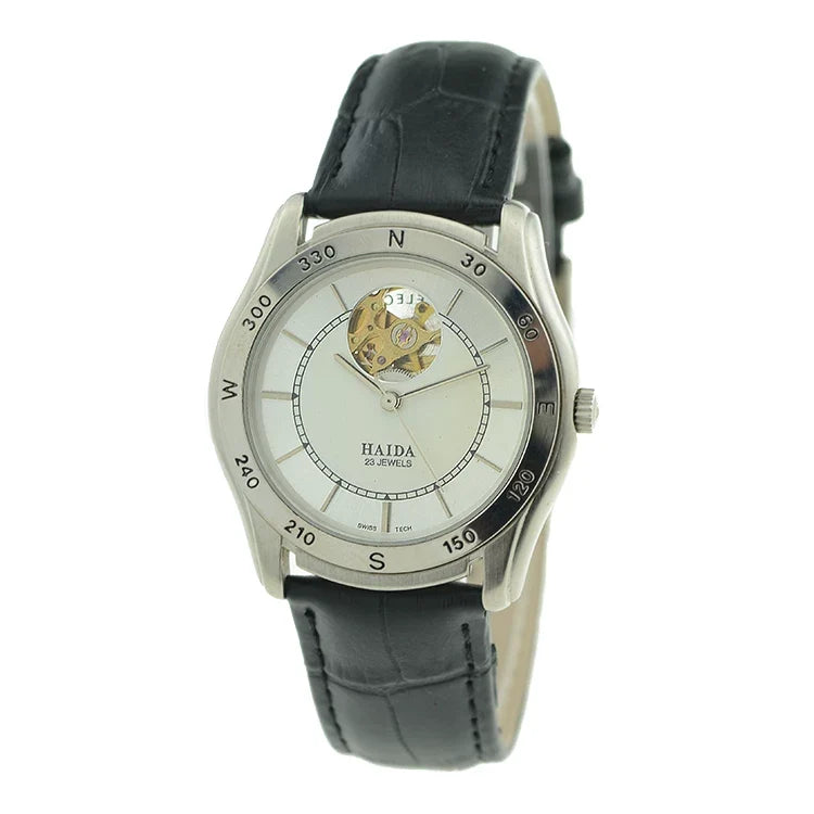 HAIDA Men's Automatic Skeleton Mechanical Watch Exhibition Back Silver NOS