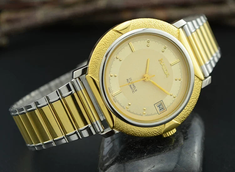 HAIDA Men's Automatic Mechanical Watch Two-Tone Steel Bracelet Gold Indices NOS