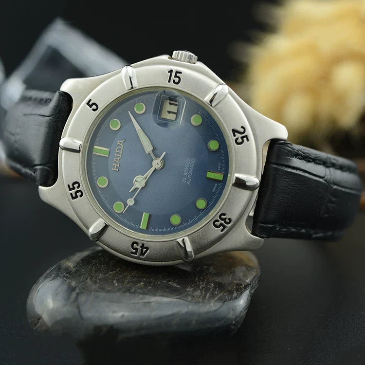 HAIDA Men's Automatic Mechanical Watch Blue Grey Dial Numeral Sports NOS