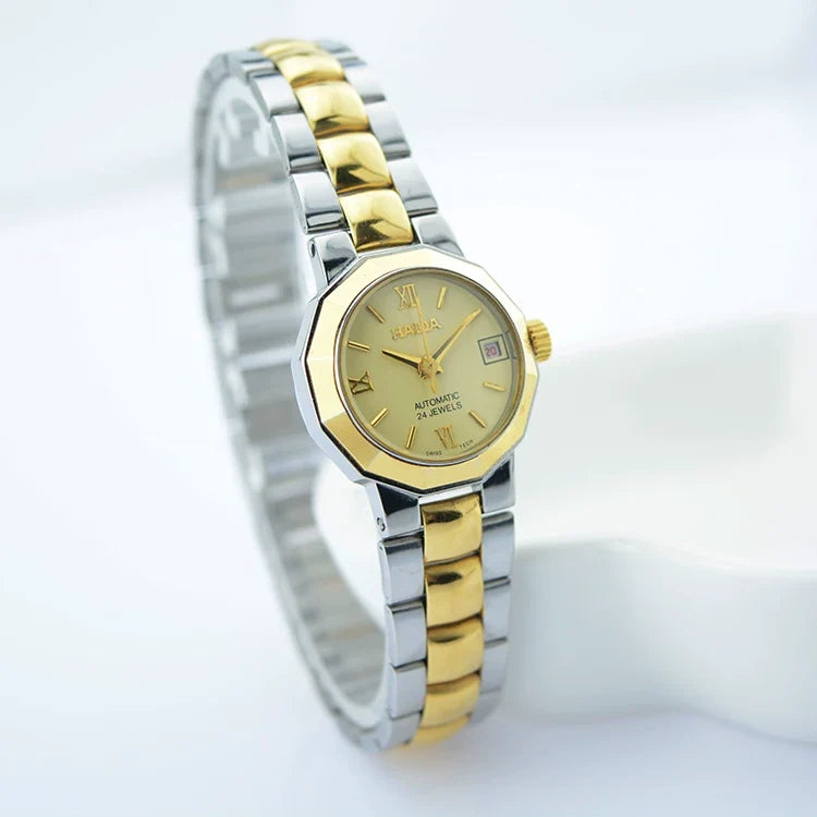 HAIDA Ladies Automatic Mechanical Watch Two-Tone Crystal-Set Vintage
