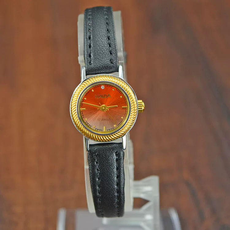 HAIDA Ladies Manual Wind Mechanical Watch Two-Tone Leather Strap Small Fashion