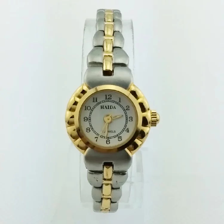 HAIDA Ladies Manual Wind Watch Two-Tone Brushed Small Classic