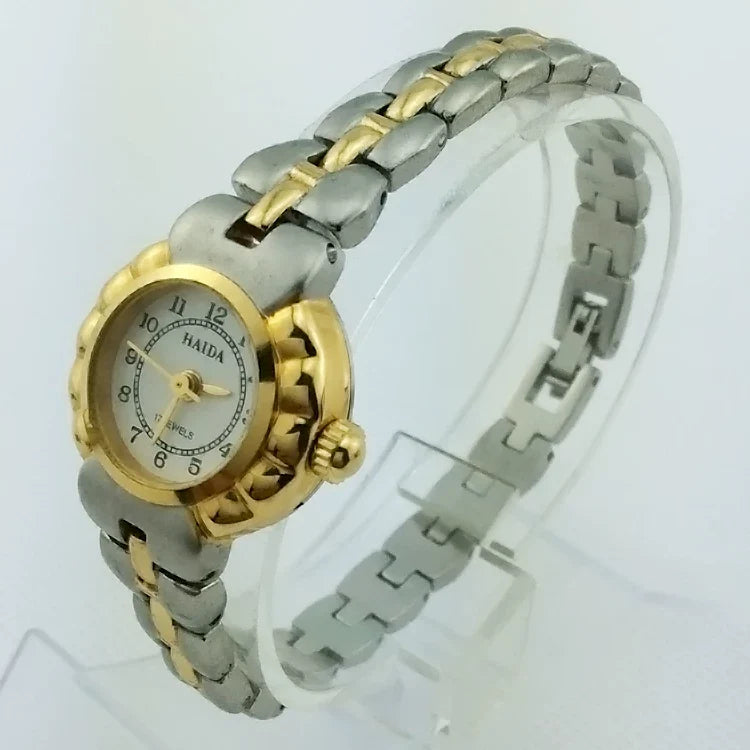 HAIDA Ladies Manual Wind Watch Two-Tone Brushed Small Classic