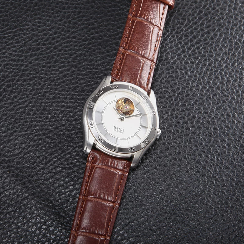 HAIDA Men's Automatic Skeleton Mechanical Watch Exhibition Back Silver NOS