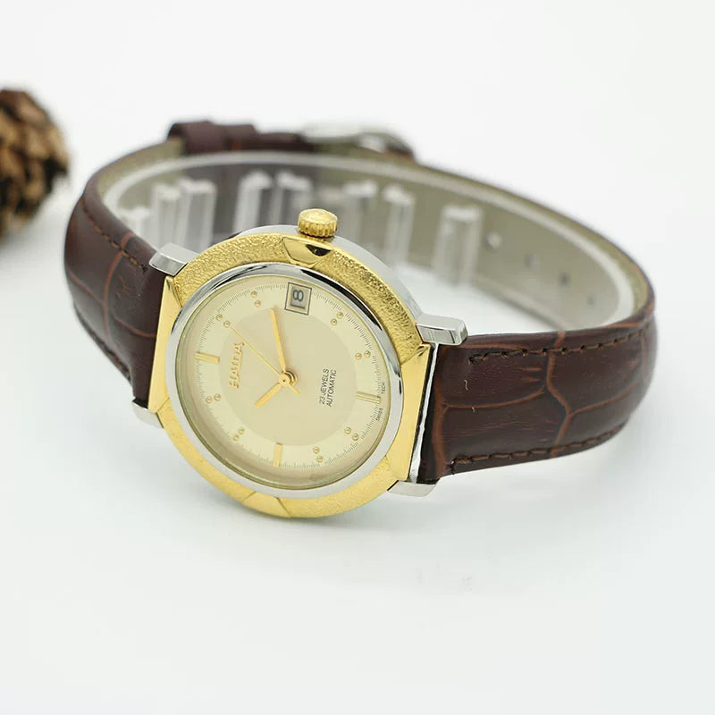 HAIDA Men's Automatic Mechanical Watch Two-Tone Steel Bracelet Gold Indices NOS