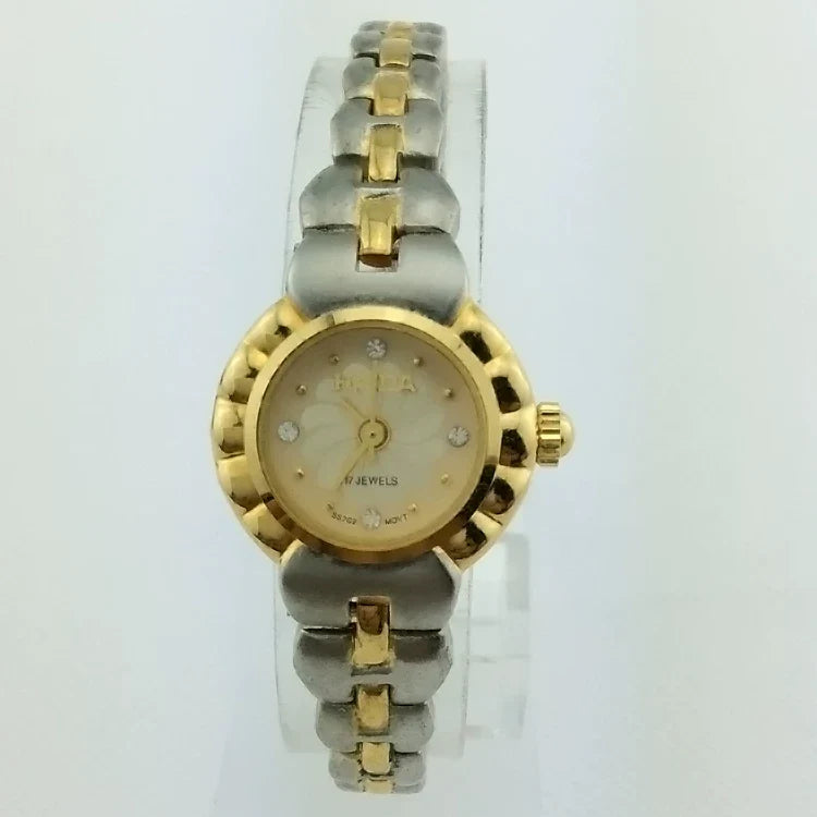 HAIDA Ladies Manual Wind Watch Two-Tone Brushed Small Classic