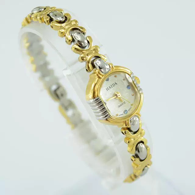 HAIDA Ladies Quartz Watch Two-Tone Blue Crystal-Set