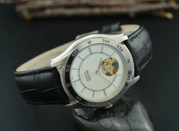 HAIDA Men's Automatic Skeleton Mechanical Watch Exhibition Back Silver NOS