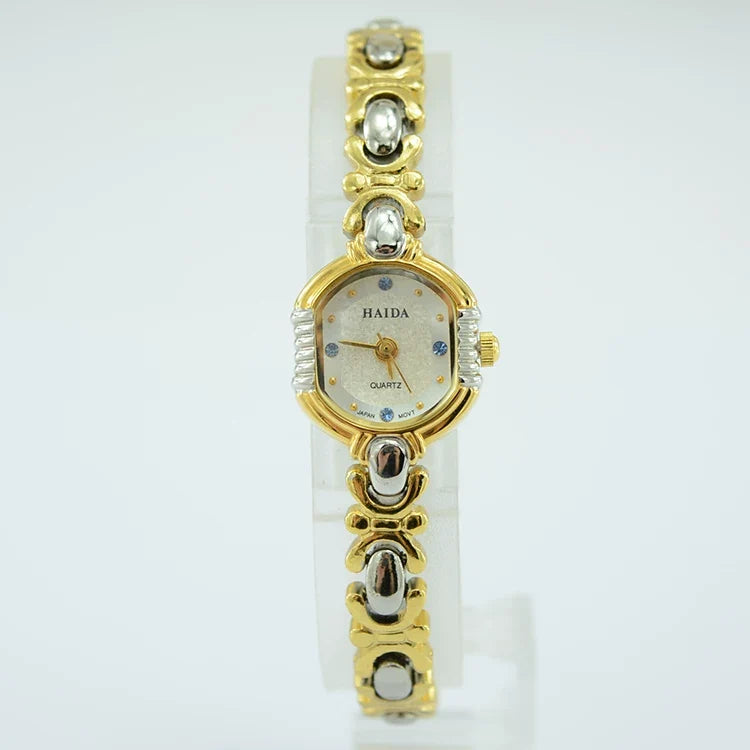HAIDA Ladies Quartz Watch Two-Tone Blue Crystal-Set