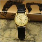 Sea Gull Ladies Mechanical Watch Titanium Date Leather Strap Vintage NOS