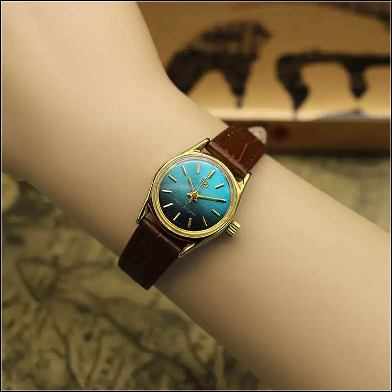 Sea Gull Ladies Mechanical Watch Titanium Date Leather Strap Vintage NOS