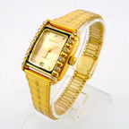 HAIDA Ladies Manual Wind Mechanical Watch Rectangular Gold-Plated Steel Bracelet