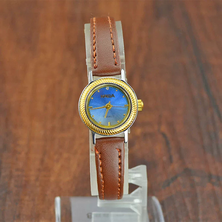 HAIDA Ladies Manual Wind Mechanical Watch Two-Tone Leather Strap Small Fashion