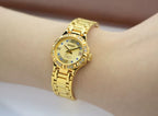 HAIDA Ladies Automatic Mechanical Watch Round Gold White Crystal-Set Dial NOS