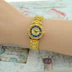 HAIDA Ladies Automatic Mechanical Watch Round Gold White Crystal-Set Dial NOS
