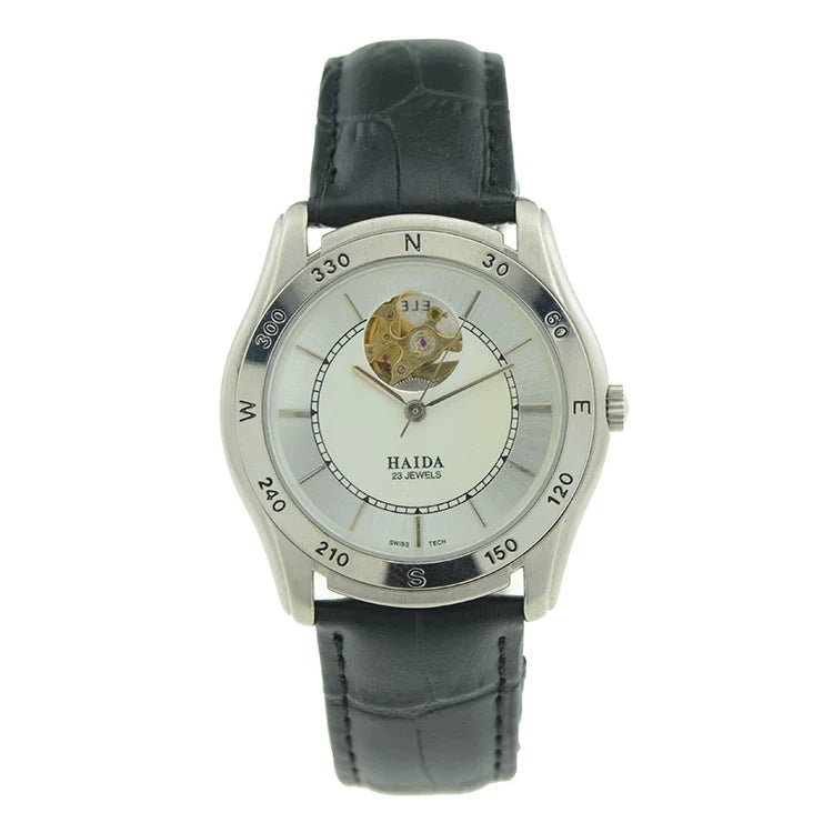 HAIDA Men's Automatic Skeleton Mechanical Watch Exhibition Back Silver NOS
