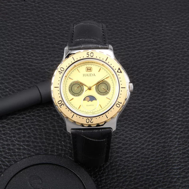 HAIDA Men's Multi-Function Quartz Watch 5 Hands Subdials Moonphase NOS
