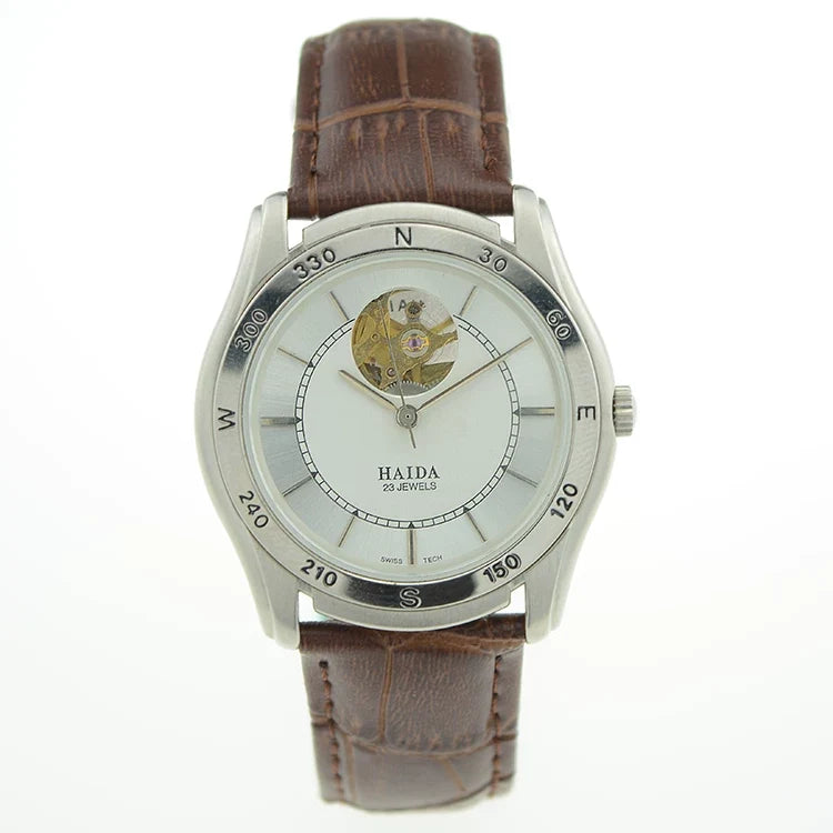 HAIDA Men's Automatic Skeleton Mechanical Watch Exhibition Back Silver NOS