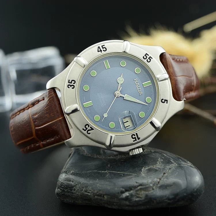 HAIDA Men's Automatic Mechanical Watch Blue Grey Dial Numeral Sports NOS