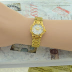 HAIDA Ladies Automatic Mechanical Watch Round Gold White Crystal-Set Dial NOS