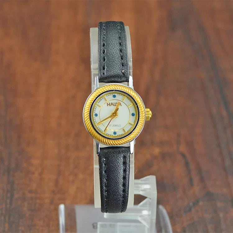 HAIDA Ladies Manual Wind Mechanical Watch Two-Tone Leather Strap Small Fashion
