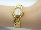 HAIDA Ladies Automatic Mechanical Watch Round Gold White Crystal-Set Dial NOS