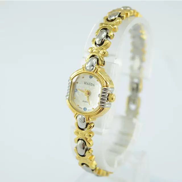 HAIDA Ladies Quartz Watch Two-Tone Blue Crystal-Set