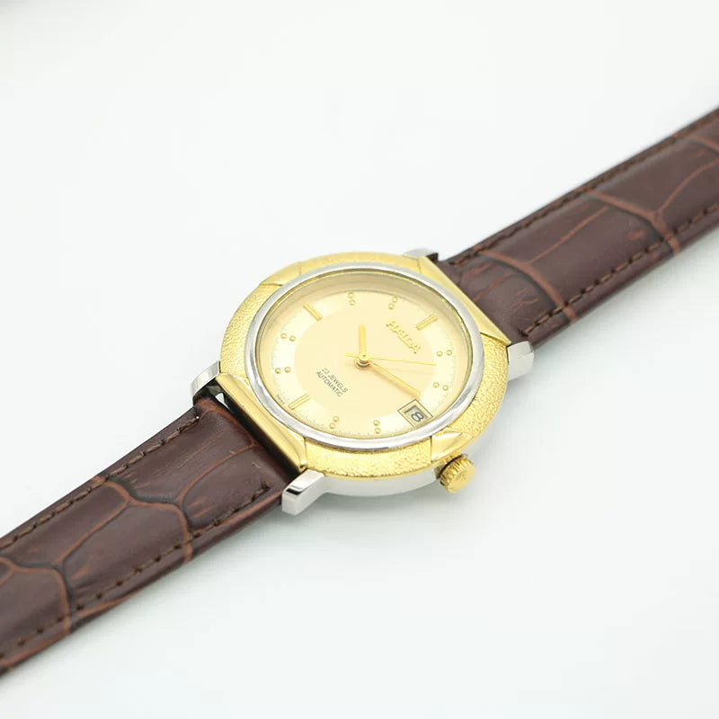 HAIDA Men's Automatic Mechanical Watch Two-Tone Steel Bracelet Gold Indices NOS