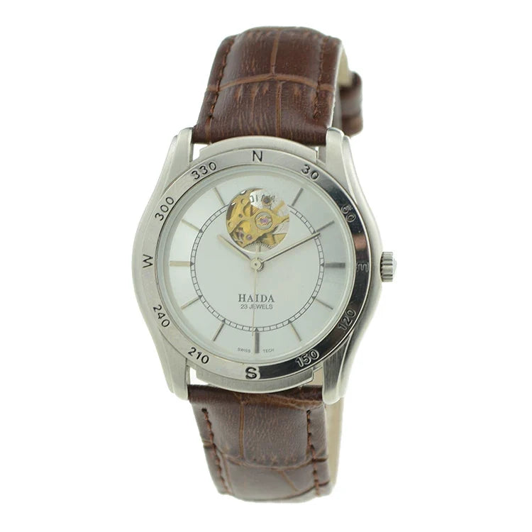HAIDA Men's Automatic Skeleton Mechanical Watch Exhibition Back Silver NOS