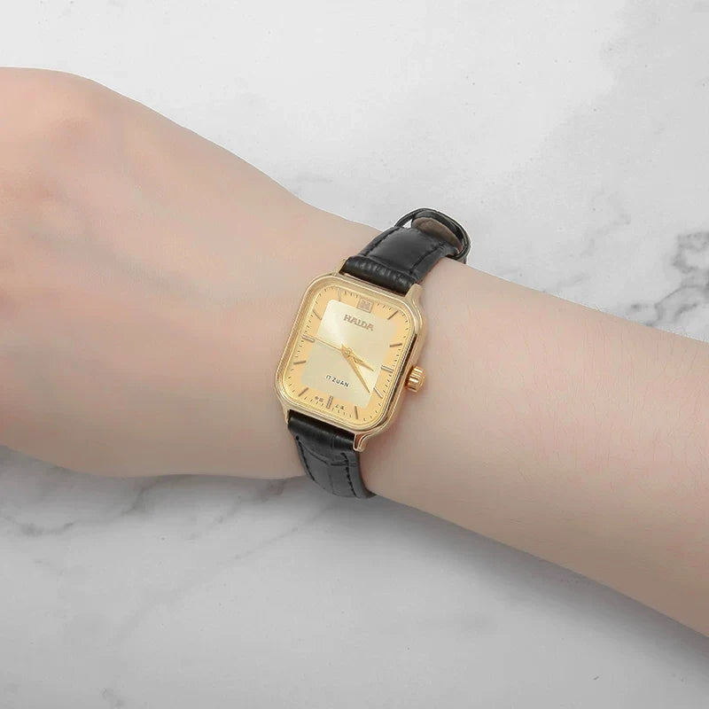 HAIDA Ladies Manual Wind Mechanical Gold Rectangular Watch Classic Vintage