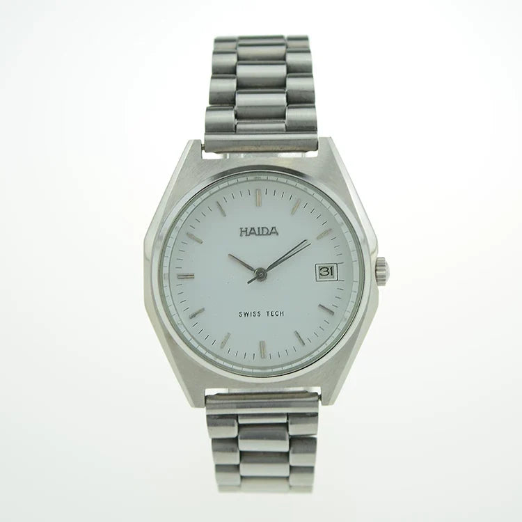 HAIDA Men's Manual Wind Mechanical Watch White Dial Date Steel Classic NOS