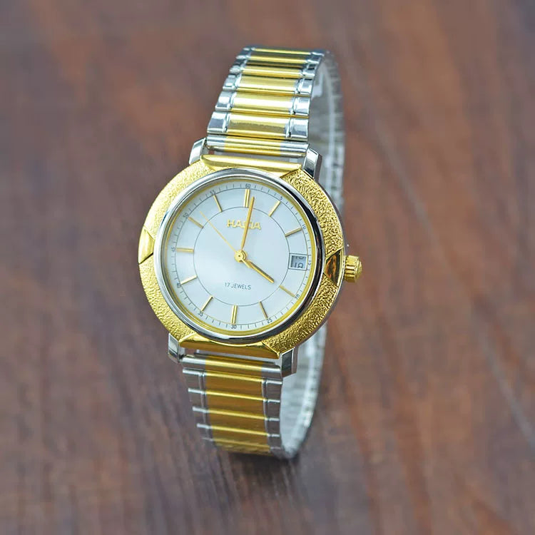 HAIDA Men's Manual Wind Mechanical Watch Brushed Gold Bezel Two-Tone Classic