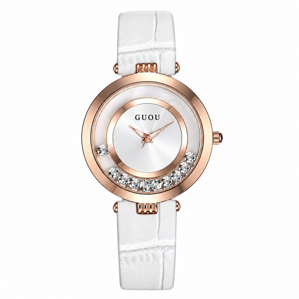 Women's Rhinestone Quartz Watch with Leather Strap