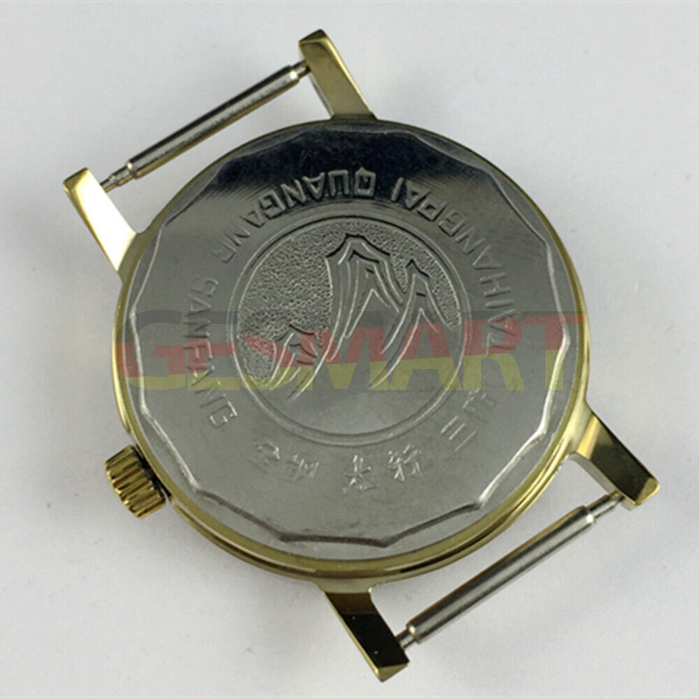 TAIHANG 37mm manual watch with golden round case, yellow dial, and gold nail hour markers for elegant style.