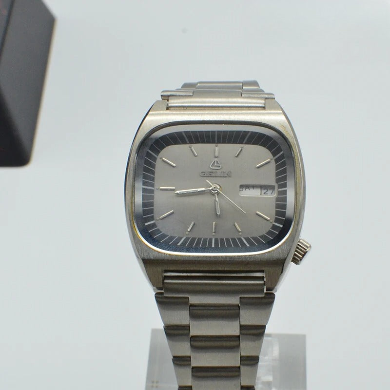 Gelin Men's Mechanical Watch All Silver Steel Bracelet Business Vintage NOS