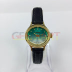 HAIDA Lady watch featuring golden nail markers, 17 jewels, and a gradient green oval dial for elegant style.