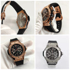 New Rose Gold 42.5mm Quartz Watch Steel Case Rubber Strap VK63 Mineral Glass