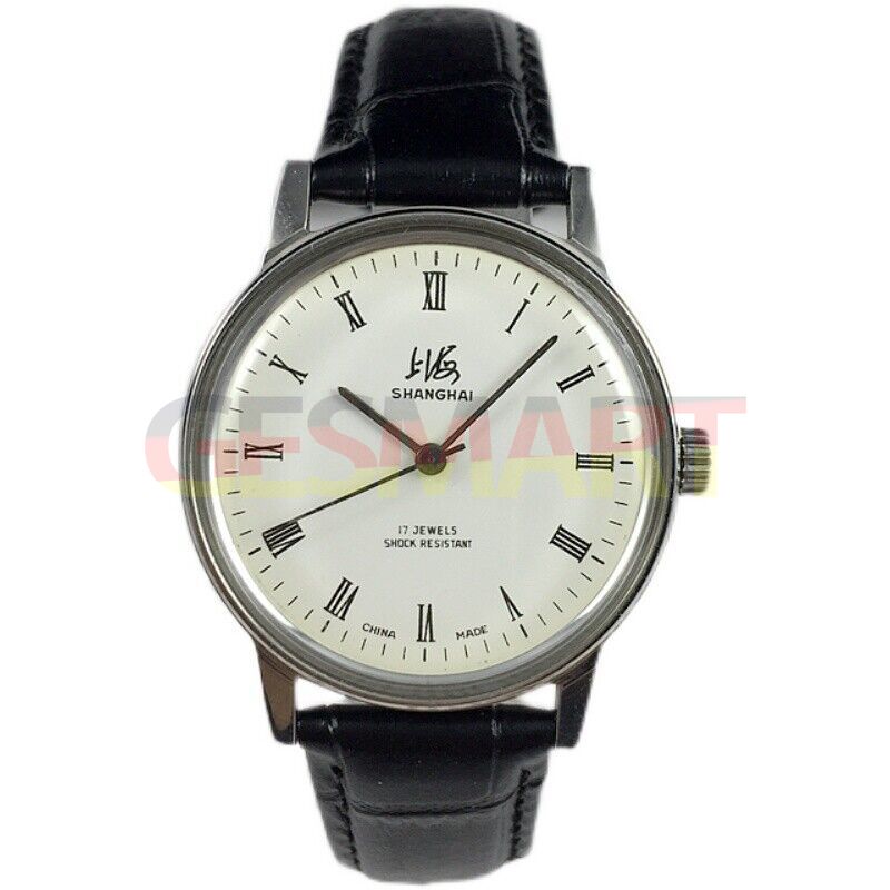 36mm Shanghai Factory 8120 manual watch with shock-resistant design and 17 jewel movement for precision timekeeping.
