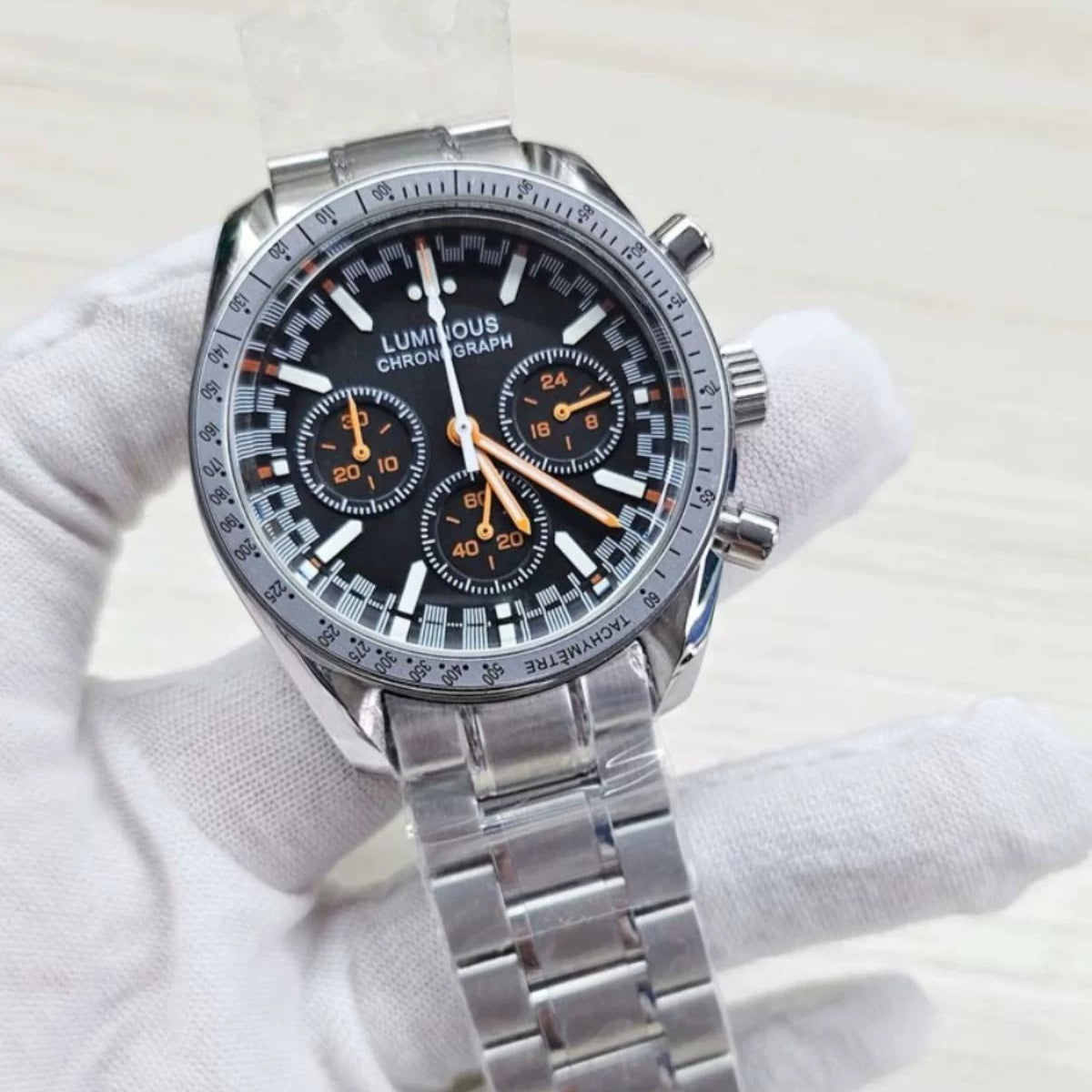 Men's 40mm Speedmaster Style Quartz Watch Steel Case VK63 Movement Mineral Glass